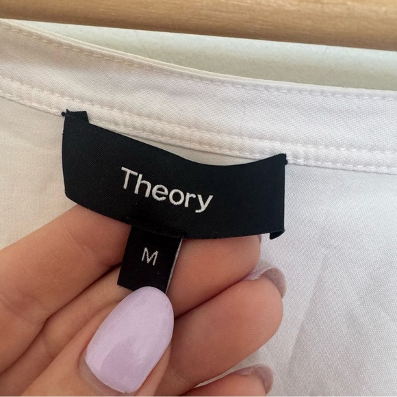 Theory White V-Neck Tunic Blouse – Minimalist Draped Fit M cotton - Picture 4 of 8